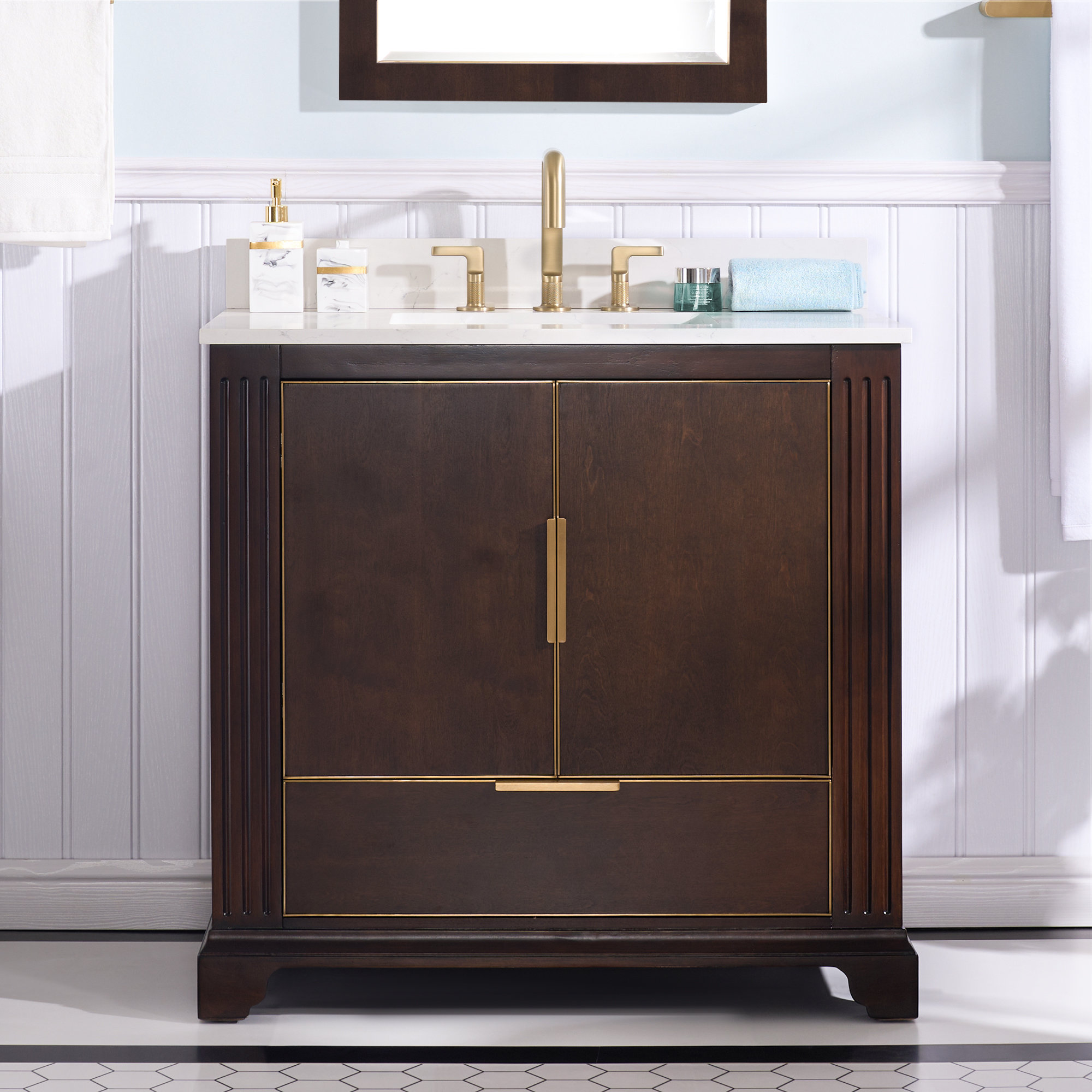 Wildon Home® Alaiyah 36"W x 35"H Solid Wood Bath Vanity Stain-resistant ...